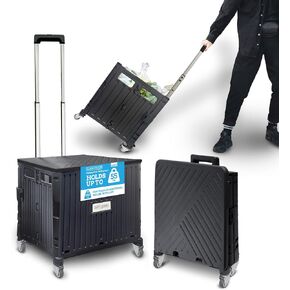 BLACK+DECKER Small Collapsible Pack N Roll Folding Utility Cart with Lid, 4 Wheels, Adjustable Handle, Portable, Black/Gray in Saudi Arabia