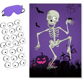 BORAMDO Pin The Eyeball on Mr.Bone Halloween Party Game Skeleton Poster with 24 Pieces Eyeball Stickers and A Blindfold for Halloween Party Supplies Classroom Games in Kuwait