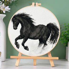 DIY Cross Stitch Kits رائعتين حصان أسود سهلة للمبتدئين مع Hoop 11ct Needlepoint Embroidery مختومة Cross Cross Stitch Set Craft Wall Decor 20x20cm-8 in Kuwait