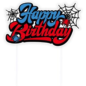 Spider Birthday Cake Decoration, Cartoon Spiderweb Happy Birthday Cupcake Toppers Decor for Boys Kids Blue & Red Spider Themed Friends Party Supplies in Saudi Arabia