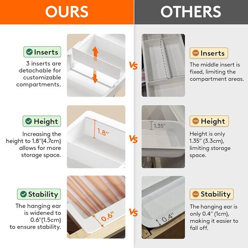 Lifewit Sliding Makeup Drawer Organizer Trays with Inserts, Extendable Hanging Desk Drawer Divider, Fits 13-20" Deep Drawers, 1.8" High Plastic Organizer Tray for Vanity, Office, Kitchen, Translucent in Saudi Arabia