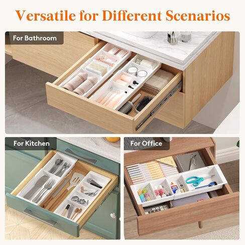 Lifewit Sliding Makeup Drawer Organizer Trays with Inserts, Extendable Hanging Desk Drawer Divider, Fits 13-20" Deep Drawers, 1.8" High Plastic Organizer Tray for Vanity, Office, Kitchen, Translucent in Saudi Arabia