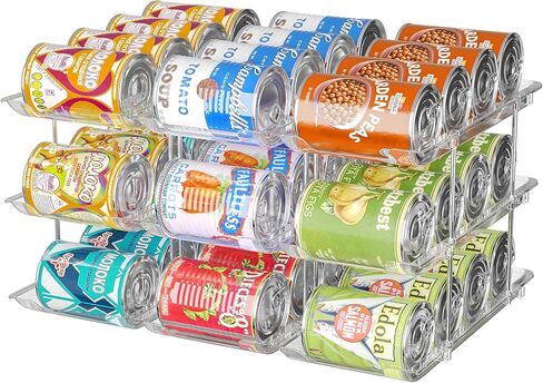Can Organizer for Pantry ، 3 مجموعات 3 مستويات يمكن مخزن التخزين منظم ، منظم علبة الصودا لثلاجة 36 علب رف منظم الطعام القابل للتكديس ، Clear Clear in Kuwait