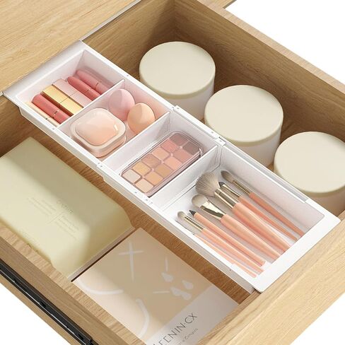 Lifewit Sliding Makeup Drawer Organizer Trays with Inserts, Extendable Hanging Desk Drawer Divider, Fits 13-20" Deep Drawers, 1.8" High Plastic Organizer Tray for Vanity, Office, Kitchen, Translucent in Saudi Arabia