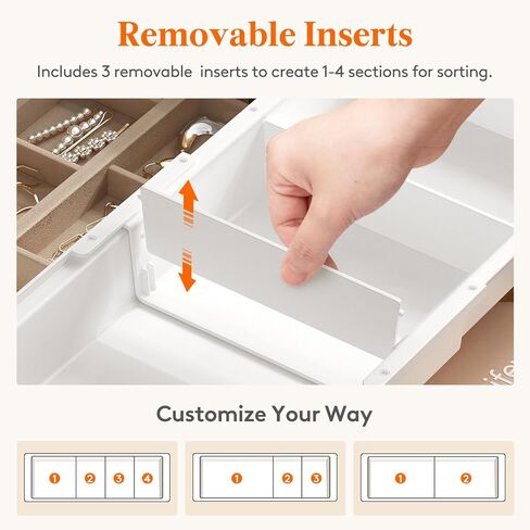 Lifewit Sliding Makeup Drawer Organizer Trays with Inserts, Extendable Hanging Desk Drawer Divider, Fits 13-20" Deep Drawers, 1.8" High Plastic Organizer Tray for Vanity, Office, Kitchen, Translucent in Saudi Arabia
