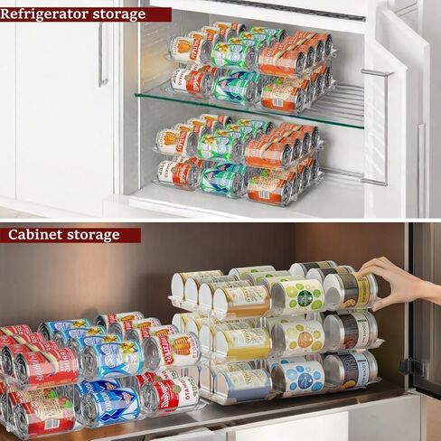 Can Organizer for Pantry ، 3 مجموعات 3 مستويات يمكن مخزن التخزين منظم ، منظم علبة الصودا لثلاجة 36 علب رف منظم الطعام القابل للتكديس ، Clear Clear in Kuwait