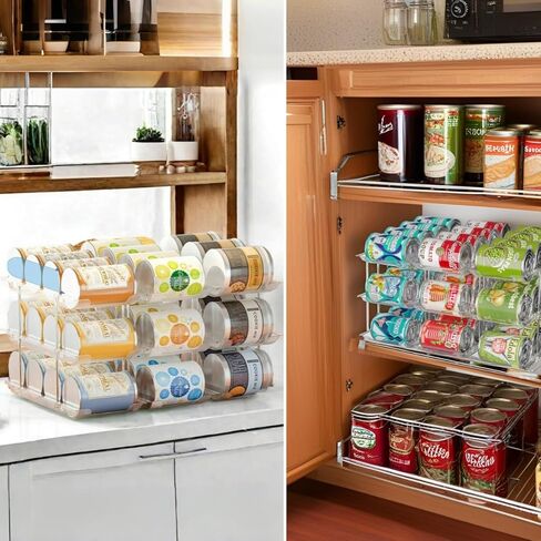 Can Organizer for Pantry ، 3 مجموعات 3 مستويات يمكن مخزن التخزين منظم ، منظم علبة الصودا لثلاجة 36 علب رف منظم الطعام القابل للتكديس ، Clear Clear in Kuwait