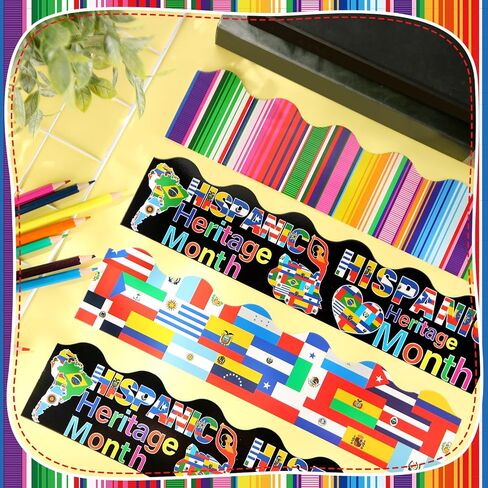 PasiMy 80 PCS التراث من أصل إسباني ديكورات الشهر اللاتيني الحدود تقليم الأزخار النشرة الإسبانية للحفلة من أصل إسباني إلى لوحة الجدران الدراسية المدرسية ، 4 تصميمات. in Saudi Arabia