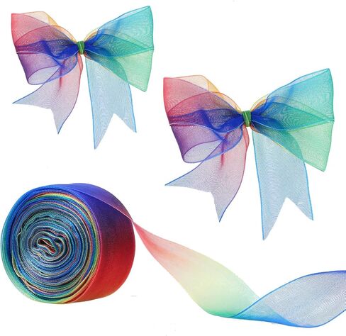 cobee 25 Yards Rainbow Ribbons, Organza Chiffon Ribbon for Gift Wrapping, Rainbow Satin Ribbon for Gift Wrapping Wedding Party Decoration(25 Yards) in Saudi Arabia
