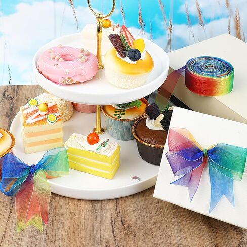 cobee 25 Yards Rainbow Ribbons, Organza Chiffon Ribbon for Gift Wrapping, Rainbow Satin Ribbon for Gift Wrapping Wedding Party Decoration(25 Yards) in Saudi Arabia