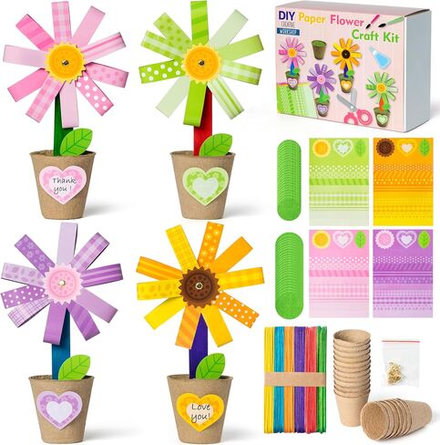 WATINC Foldable Flower Paper Pot Craft Kits - Make Your Back to School Standing Flowers Gift Crafts Decorations, Fun DIY Decor Home School Classroom Art Activities for Mom Kids (24Pcs) in Saudi Arabia
