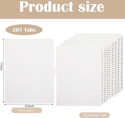 Yeaqee 1-200 Tab Dividers, Numbered Dividers, Un-Punched, Letter Size, White in Saudi Arabia