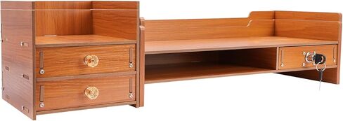 Wood Computer Monitor Stand, Computer Rack with Adjustable Desktop Storage Organizer and Drawer, Tabletop Monitor Stand for Computer Printer Cellphone in Kuwait