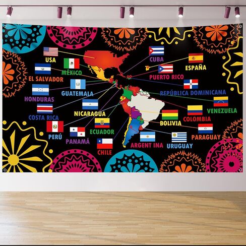 Hispanic Heritage Month Decorations – Latin American Flag Map Banner,Hispanic Heritage month Backdrop for Classroom Home Wall Decor(5.9×3.6ft) in Kuwait