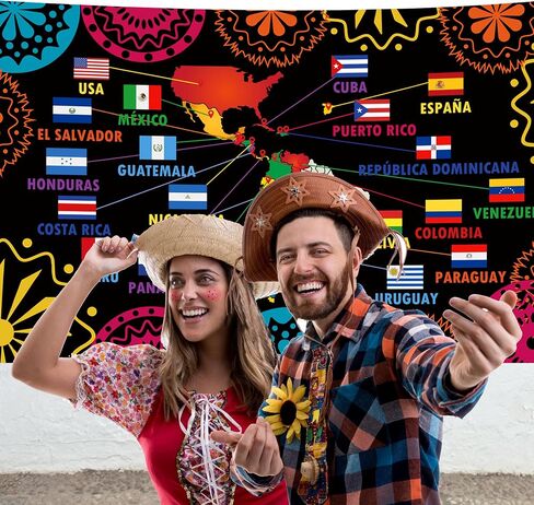 Hispanic Heritage Month Decorations – Latin American Flag Map Banner,Hispanic Heritage month Backdrop for Classroom Home Wall Decor(5.9×3.6ft) in Kuwait