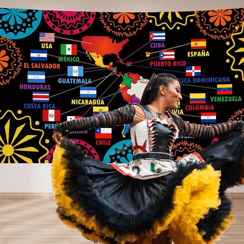 Hispanic Heritage Month Decorations – Latin American Flag Map Banner,Hispanic Heritage month Backdrop for Classroom Home Wall Decor(5.9×3.6ft) in Kuwait