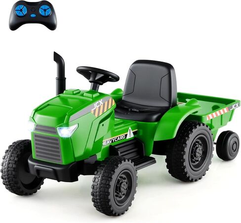 Costzon Ride on Tractor with Trailer, 12V Battery Powered Electric Vehicles with Remote Control, Music & Lights, Kids Tractor Ride on Toy with Shockproof EVA Wheels, Gift (EVA Tires, Dark Green) in Kuwait