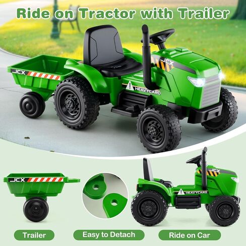 Costzon Ride on Tractor with Trailer, 12V Battery Powered Electric Vehicles with Remote Control, Music & Lights, Kids Tractor Ride on Toy with Shockproof EVA Wheels, Gift (EVA Tires, Dark Green) in Kuwait