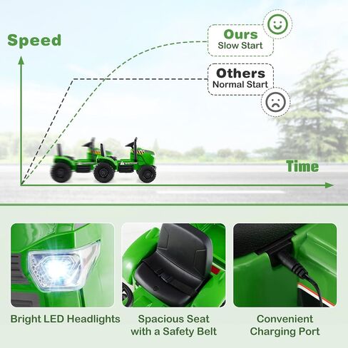 Costzon Ride on Tractor with Trailer, 12V Battery Powered Electric Vehicles with Remote Control, Music & Lights, Kids Tractor Ride on Toy with Shockproof EVA Wheels, Gift (EVA Tires, Dark Green) in Kuwait