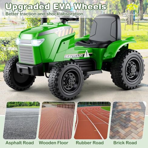 Costzon Ride on Tractor with Trailer, 12V Battery Powered Electric Vehicles with Remote Control, Music & Lights, Kids Tractor Ride on Toy with Shockproof EVA Wheels, Gift (EVA Tires, Dark Green) in Kuwait