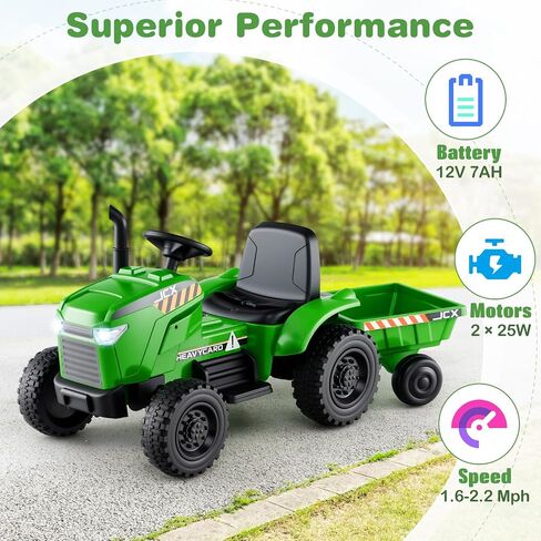 Costzon Ride on Tractor with Trailer, 12V Battery Powered Electric Vehicles with Remote Control, Music & Lights, Kids Tractor Ride on Toy with Shockproof EVA Wheels, Gift (EVA Tires, Dark Green) in Kuwait