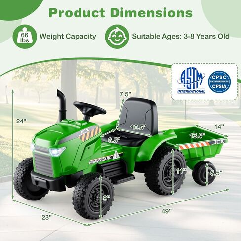 Costzon Ride on Tractor with Trailer, 12V Battery Powered Electric Vehicles with Remote Control, Music & Lights, Kids Tractor Ride on Toy with Shockproof EVA Wheels, Gift (EVA Tires, Dark Green) in Kuwait