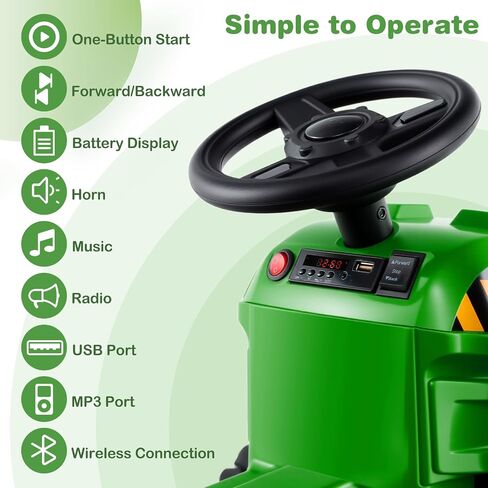Costzon Ride on Tractor with Trailer, 12V Battery Powered Electric Vehicles with Remote Control, Music & Lights, Kids Tractor Ride on Toy with Shockproof EVA Wheels, Gift (EVA Tires, Dark Green) in Kuwait