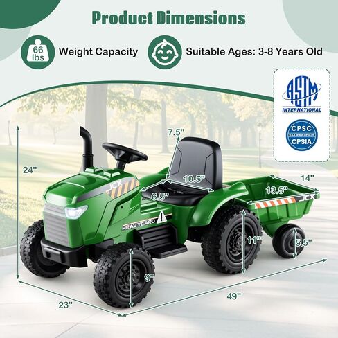Costzon Ride On Tractor مع Trailer ، و 12 V للبطارية الكهربائية مع التحكم عن بعد ، والموسيقى والأضواء ، وركوب جرار الأطفال على عجلات Eva المقاومة للصدمات ، والهدية (إطارات إيفا ، الأخضر الداكن) in Saudi Arabia