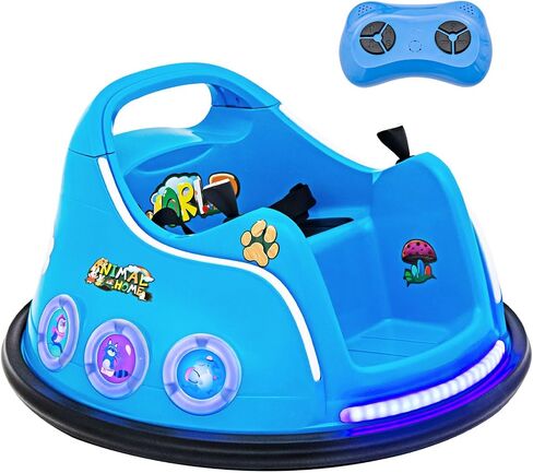 Costzon Bumper Car for Kids, 12V Electric Ride on Bumper W/Remote Control, 360 Degree Spin, Flashing Lights, Built-in Music & Wireless Connection, Toddler Bumper Cars for Boys Girls 3-8 Gift (Blue) in Saudi Arabia