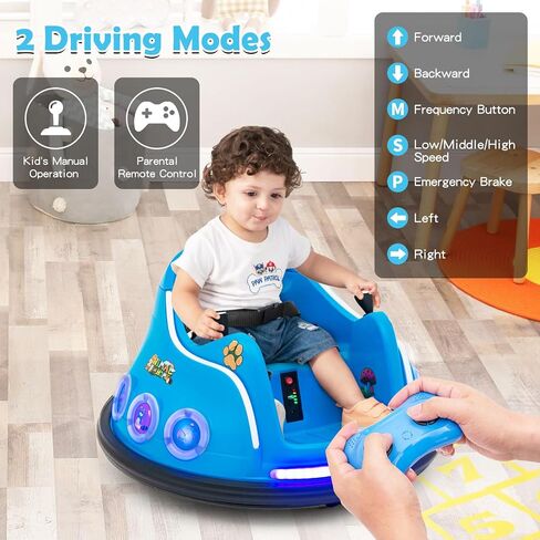 Costzon Bumper Car for Kids, 12V Electric Ride on Bumper W/Remote Control, 360 Degree Spin, Flashing Lights, Built-in Music & Wireless Connection, Toddler Bumper Cars for Boys Girls 3-8 Gift (Blue) in Saudi Arabia