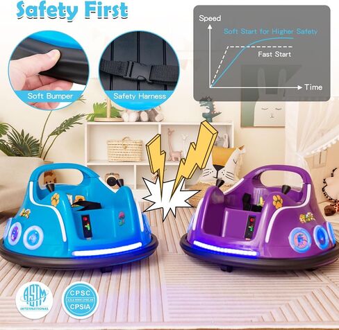 Costzon Bumper Car for Kids, 12V Electric Ride on Bumper W/Remote Control, 360 Degree Spin, Flashing Lights, Built-in Music & Wireless Connection, Toddler Bumper Cars for Boys Girls 3-8 Gift (Blue) in Saudi Arabia