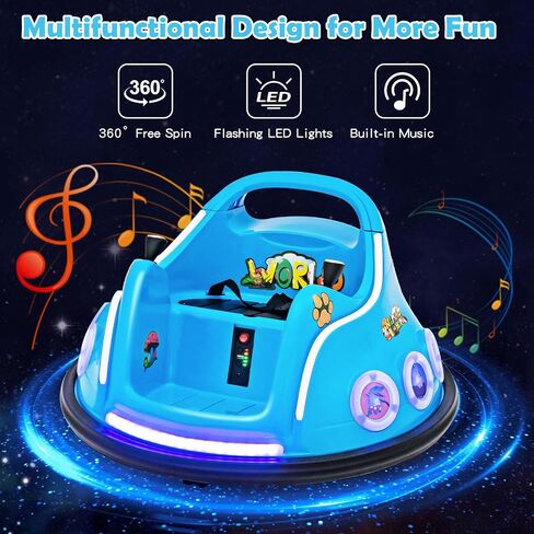 Costzon Bumper Car for Kids, 12V Electric Ride on Bumper W/Remote Control, 360 Degree Spin, Flashing Lights, Built-in Music & Wireless Connection, Toddler Bumper Cars for Boys Girls 3-8 Gift (Blue) in Saudi Arabia