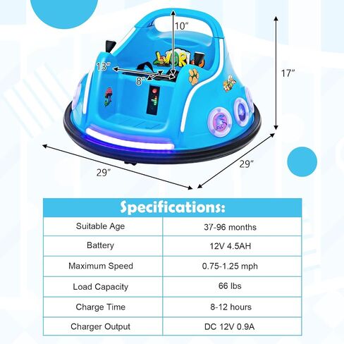 Costzon Bumper Car for Kids, 12V Electric Ride on Bumper W/Remote Control, 360 Degree Spin, Flashing Lights, Built-in Music & Wireless Connection, Toddler Bumper Cars for Boys Girls 3-8 Gift (Blue) in Saudi Arabia