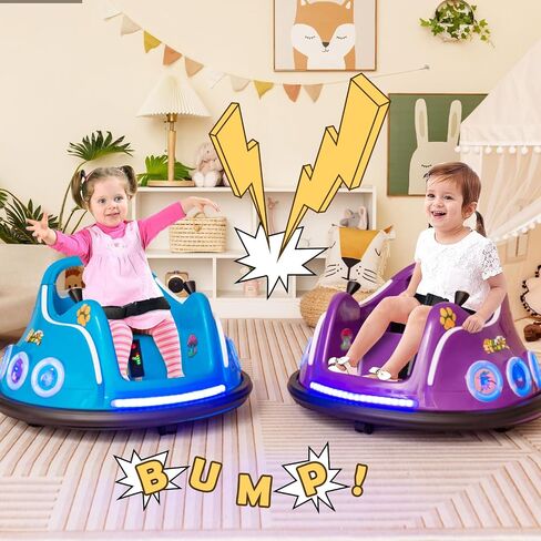 Costzon Bumper Car for Kids, 12V Electric Ride on Bumper W/Remote Control, 360 Degree Spin, Flashing Lights, Built-in Music & Wireless Connection, Toddler Bumper Cars for Boys Girls 3-8 Gift (Blue) in Saudi Arabia