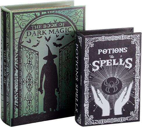 Set of 2 Magic Nesting Halloween Books Russian Doll Style Hidden Books Eerie Green Black and White Density Board Spooky Holiday Themed Fake Book Ideal for Halloween Magic Themed Parties in Saudi Arabia