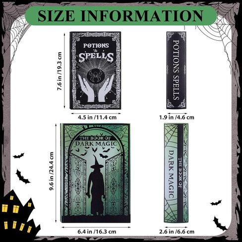 Set of 2 Magic Nesting Halloween Books Russian Doll Style Hidden Books Eerie Green Black and White Density Board Spooky Holiday Themed Fake Book Ideal for Halloween Magic Themed Parties in Saudi Arabia