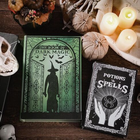 Set of 2 Magic Nesting Halloween Books Russian Doll Style Hidden Books Eerie Green Black and White Density Board Spooky Holiday Themed Fake Book Ideal for Halloween Magic Themed Parties in Saudi Arabia