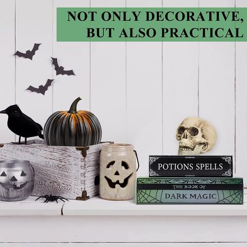 Set of 2 Magic Nesting Halloween Books Russian Doll Style Hidden Books Eerie Green Black and White Density Board Spooky Holiday Themed Fake Book Ideal for Halloween Magic Themed Parties in Saudi Arabia