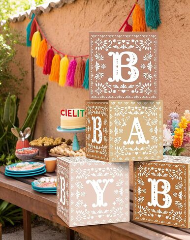 KARAQY 4PCS CIELITO Lindo Party Decoration ، صناديق الأطفال المكسيكية مع رسائل للاستحمام الطفل تكشف عن زخارف حفلات عيد الميلاد (10 * 10 * 10 بوصات) in Kuwait