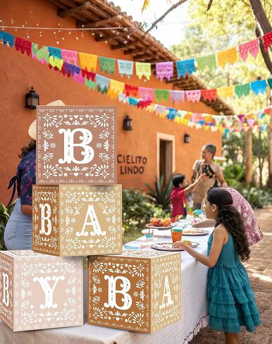 KARAQY 4PCS CIELITO Lindo Party Decoration ، صناديق الأطفال المكسيكية مع رسائل للاستحمام الطفل تكشف عن زخارف حفلات عيد الميلاد (10 * 10 * 10 بوصات) in Kuwait