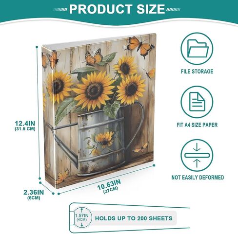 3 رنين Binder Butterfly عباد الشمس الصفراء الخشبية 1.5 بوصة المجلدات ثلاثة رنين مع الحافظة ملائمة 8.5 '× 11' 'ورقة 3 بوليون بولي in Saudi Arabia