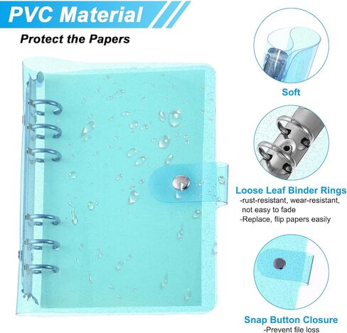 PATIKIL A5 Clear Binder Cover, Soft PVC Bling Loose Leaf Binder Protector Refillable Notebook Shell with Snap Button Closure for DIY Meeting Notebook Folder, Blue in Saudi Arabia
