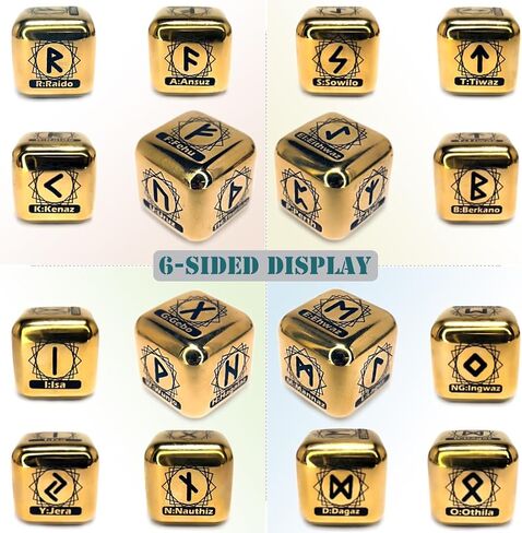 4 Pcs/Set Metal Rune Dice Set, 24 Carved Elder Furthark Alphabet Viking Rune Stainless Steel Dices for Divination Prediction Game (Gold) in Kuwait