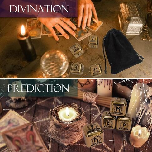 4 Pcs/Set Metal Rune Dice Set, 24 Carved Elder Furthark Alphabet Viking Rune Stainless Steel Dices for Divination Prediction Game (Gold) in Kuwait