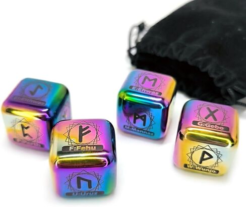 4 Pcs/Set Metal Rune Dice Set, 24 Carved Elder Furthark Alphabet Viking Rune Stainless Steel Dices for Divination Prediction Game (Gold) in Kuwait