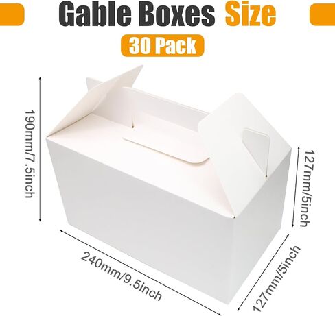 Biaungdo 30 Pack White Gable Boxes for Party Favor ، 9.5 × 5 × 5 بوصات صندوق من الورق المقوى الكبير للهدية ، والميلاد ، وحفل الزفاف ، والغداء ، وغيرها من الأحداث in Kuwait