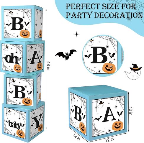 Epakh 4 Pcs Halloween Balloons Boxes Baby Shower Decorations Blue a Little Boo Is Almost Due Ghost Pumpkin Spider Balloon Boxes with Letters for Halloween Baby Shower Gender Reveal Birthday Party in Saudi Arabia