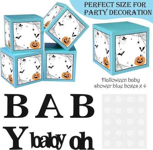 Epakh 4 Pcs Halloween Balloons Boxes Baby Shower Decorations Blue a Little Boo Is Almost Due Ghost Pumpkin Spider Balloon Boxes with Letters for Halloween Baby Shower Gender Reveal Birthday Party in Saudi Arabia