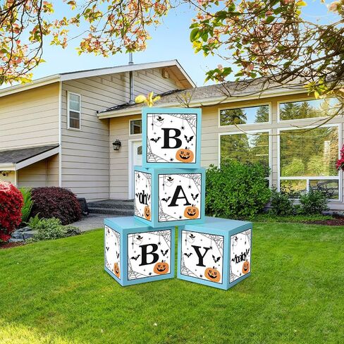 Epakh 4 Pcs Halloween Balloons Boxes Baby Shower Decorations Blue a Little Boo Is Almost Due Ghost Pumpkin Spider Balloon Boxes with Letters for Halloween Baby Shower Gender Reveal Birthday Party in Saudi Arabia