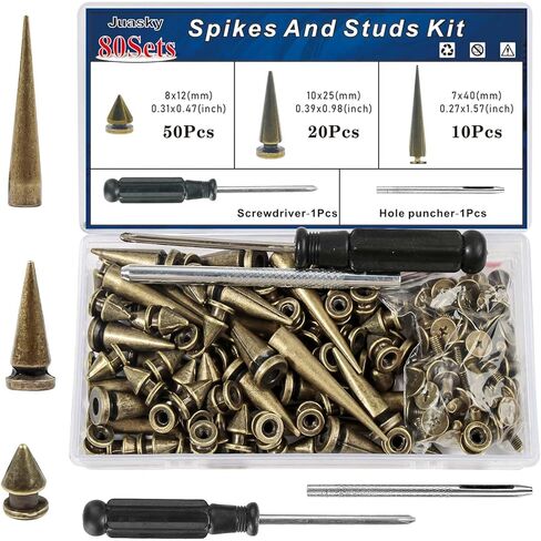 80sets Spike Studs for Clothing,Bronze Multi Spikes and Studs Kit for Clothes Crafts 7x40mm 10x25mm 8x12mm in Kuwait